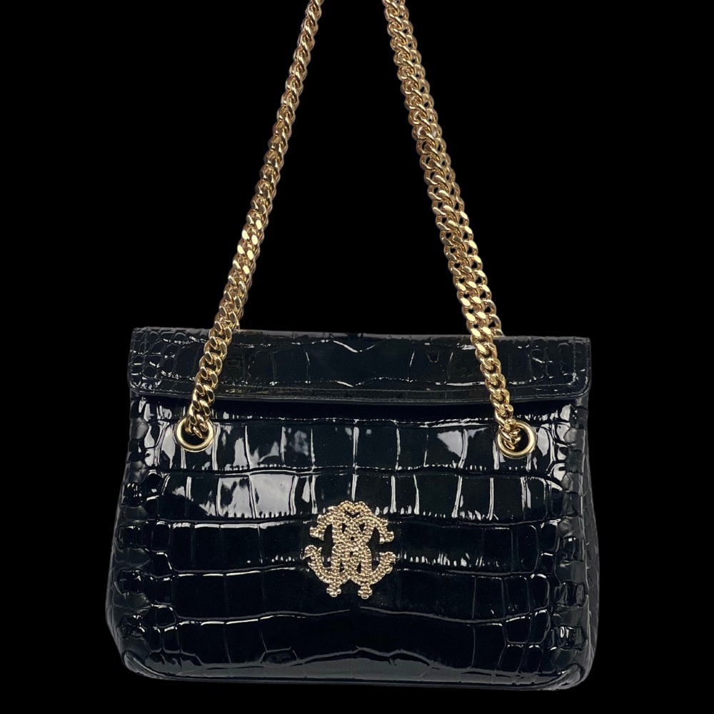 Roberto Cavalli Embossed Croc Effect Flap Bag